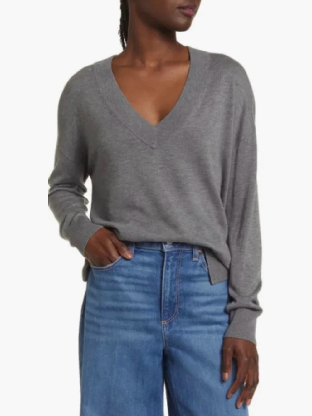 Treasure & Bond NWT V-Neck Sweater in Grey Dark Heather Size Small